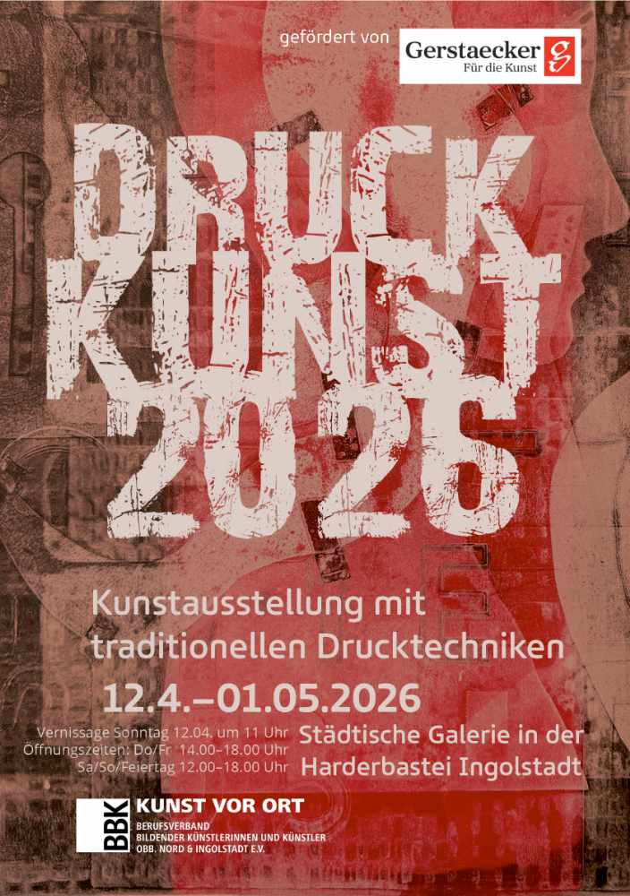 Ausstellungsflyer für die Druckkunstausstellung des BBK in der Städtischen Galerie Harderbastei Ingolstadt